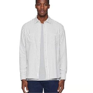 Onia Men’s Liam Relaxed Fit Chest Pocket Button Up Shirt XL White/Navy Stripe